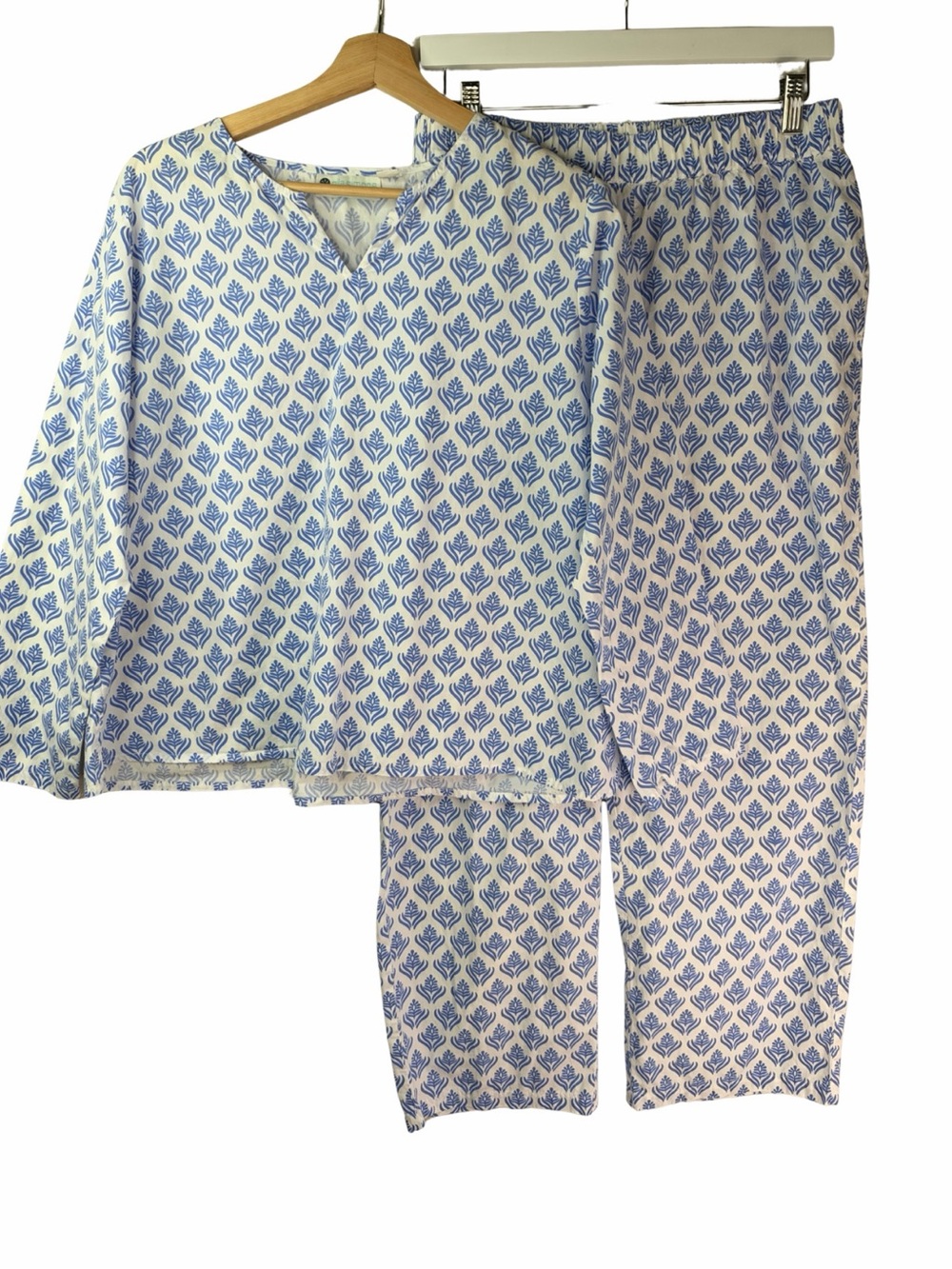 Ella Simone Country Blue Block Print Cotton Pajama Set Medium